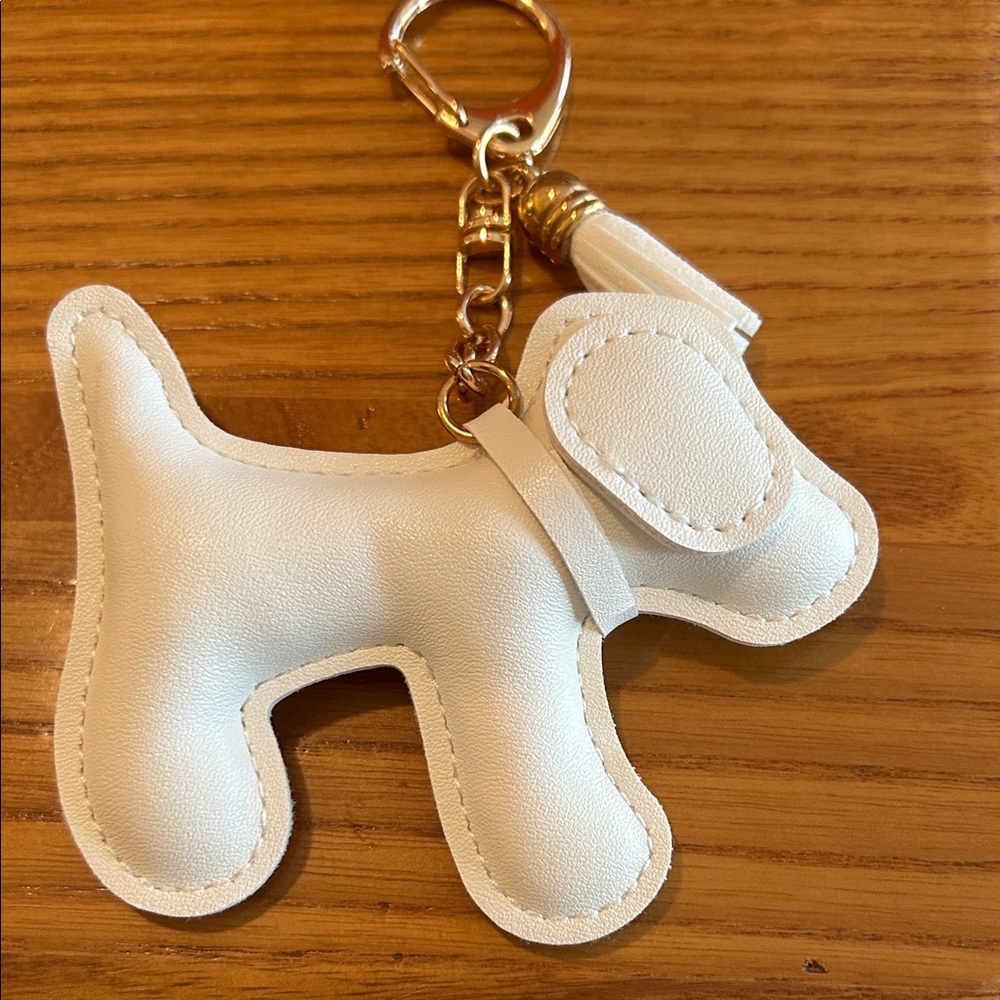 White Dog Tassel Keychain Charm